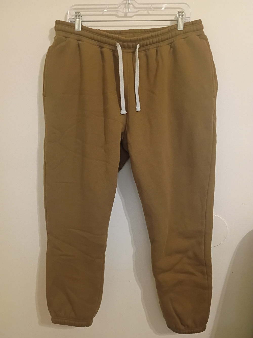 Men's Tan Jogger Sweatpants - Casual Drawstring Pants Fleece Lined Sz L